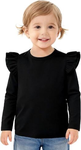 Magic Park 12M-14Y Baby Girl Blouse Toddler Short Long Ruffle T-Shirts Kids Girl Solid Color Tee Casual Tops for Girls in Kuwait