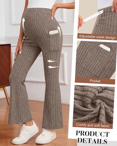 3 Pack Women's Maternity Ribbed Flare Pants Over The Belly Pregnancy Knit Sweater Soft Warm Trousers with Pockets in Saudi Arabia