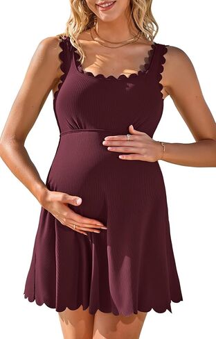 Charmo Ribbed Maternity Swimsuit One Piece Scalloped Pregnancy Bathing Suit Push Up Modest Swim Dress Swimwear 2026 in Saudi Arabia