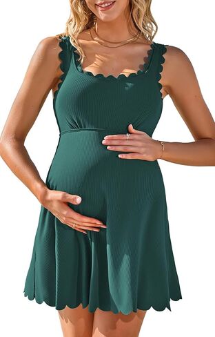 Charmo Ribbed Maternity Swimsuit One Piece Scalloped Pregnancy Bathing Suit Push Up Modest Swim Dress Swimwear 2026 in Saudi Arabia