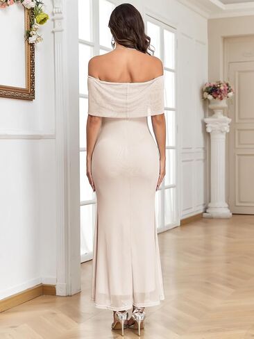 AISWI Maternity Off The Shoulder Mermaid Maxi Dress Sleeveless Mesh Bodycon Pregnancy Dresses Baby Shower with Floral in Saudi Arabia