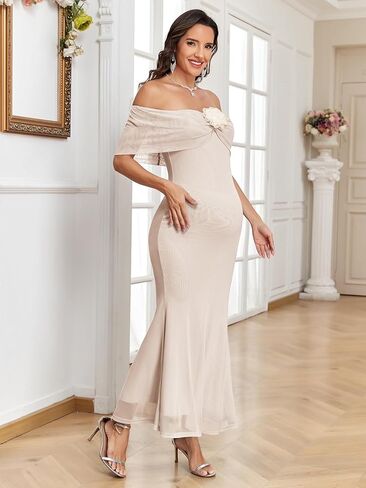 AISWI Maternity Off The Shoulder Mermaid Maxi Dress Sleeveless Mesh Bodycon Pregnancy Dresses Baby Shower with Floral in Saudi Arabia