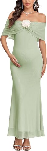 Maternity Off The Shoulder Mermaid Maxi Dress Sleeveless Mesh Bodycon Pregnancy Dresses Baby Shower with Floral in Saudi Arabia