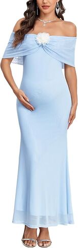 AISWI Maternity Off The Shoulder Mermaid Maxi Dress Sleeveless Mesh Bodycon Pregnancy Dresses Baby Shower with Floral in Saudi Arabia