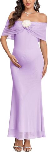 AISWI Maternity Off The Shoulder Mermaid Maxi Dress Sleeveless Mesh Bodycon Pregnancy Dresses Baby Shower with Floral in Saudi Arabia