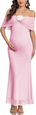 AISWI Maternity Off The Shoulder Mermaid Maxi Dress Sleeveless Mesh Bodycon Pregnancy Dresses Baby Shower with Floral in Saudi Arabia