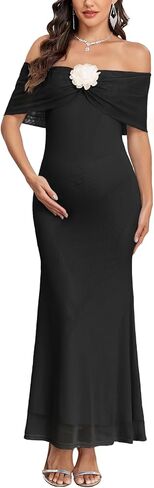 AISWI Maternity Off The Shoulder Mermaid Maxi Dress Sleeveless Mesh Bodycon Pregnancy Dresses Baby Shower with Floral in Saudi Arabia