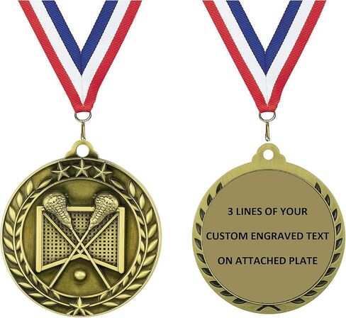 Express Medals Lacrosse Gold Medals Trophy Award with Neck Ribbons WAMG-935 - (Pack of 10) in Saudi Arabia
