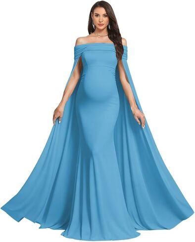 فستان حمل بدون أكتاف لاستحمام الطفل مع كيب 2026 من الساتان حورية البحر فساتين حمل طويلة لالتقاط الصور in Kuwait