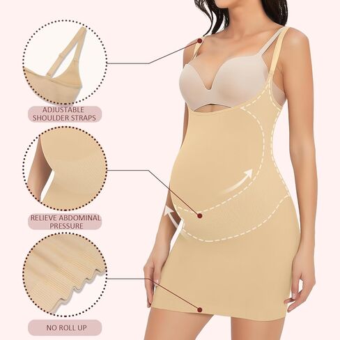 Women's Maternity Bustless Tank Top Belly Support, Pregnancy Adjustable Spaghetti Strap Bodycon Shapewear Slip Dress in Saudi Arabia