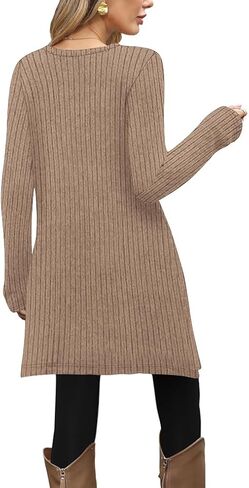 Poetsky Women Long Sleeve Tunic Tops to Wear with Leggings Side Buttons Long Shirts Rib Sweater Dress with Pockets S-3XL in Saudi Arabia