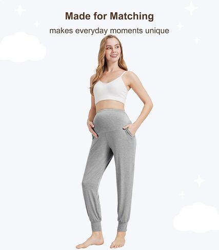 Maternity Pants for Women Bamboo Viscose Over The Belly Lounge Bottom Soft Pregnancy Pant with Pockets S-XXL in Saudi Arabia