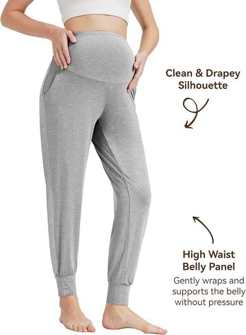 Maternity Pants for Women Bamboo Viscose Over The Belly Lounge Bottom Soft Pregnancy Pant with Pockets S-XXL in Saudi Arabia