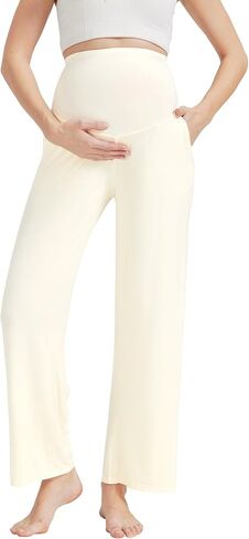 Maternity Pants for Women Bamboo Viscose Over The Belly Lounge Bottom Soft Pregnancy Pant with Pockets S-XXL in Saudi Arabia