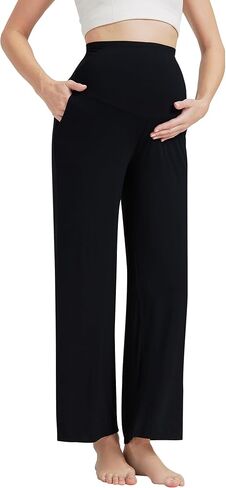 Maternity Pants for Women Bamboo Viscose Over The Belly Lounge Bottom Soft Pregnancy Pant with Pockets S-XXL in Saudi Arabia