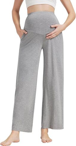Maternity Pants for Women Bamboo Viscose Over The Belly Lounge Bottom Soft Pregnancy Pant with Pockets S-XXL in Saudi Arabia
