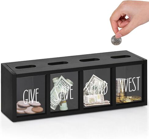 2 Pcs Piggy Bank for Kids Girls Boys, Wooden Give Save Spend Bank for Money Saving Box, Rustic Coin Banks for Adults, Change Coin Jar for Piggy Bank Toy, Early Ideas for Kids in Kuwait