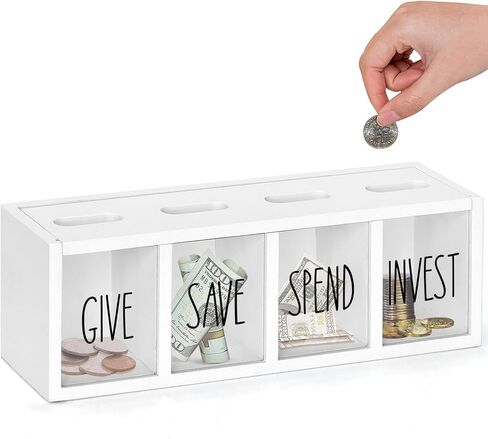 2 Pcs Piggy Bank for Kids Girls Boys, Wooden Give Save Spend Bank for Money Saving Box, Rustic Coin Banks for Adults, Change Coin Jar for Piggy Bank Toy, Early Ideas for Kids in Kuwait