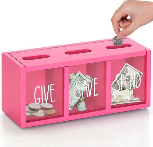 2 Pcs Piggy Bank for Kids Girls Boys, Wooden Give Save Spend Bank for Money Saving Box, Rustic Coin Banks for Adults, Change Coin Jar for Piggy Bank Toy, Early Ideas for Kids in Kuwait