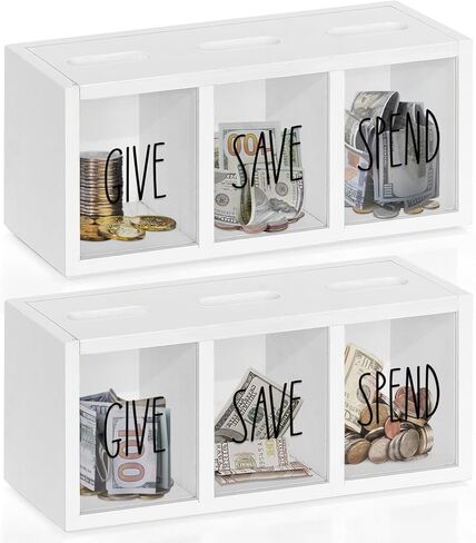 2 Pcs Piggy Bank for Kids Girls Boys, Wooden Give Save Spend Bank for Money Saving Box, Rustic Coin Banks for Adults, Change Coin Jar for Piggy Bank Toy, Early Ideas for Kids in Kuwait