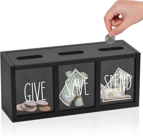 2 Pcs Piggy Bank for Kids Girls Boys, Wooden Give Save Spend Bank for Money Saving Box, Rustic Coin Banks for Adults, Change Coin Jar for Piggy Bank Toy, Early Ideas for Kids in Kuwait