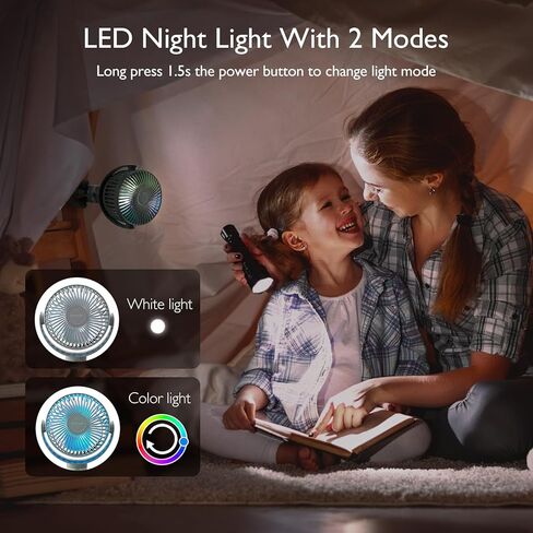 Momcozy 8000mAh Portable Stroller Fan, 27H Ultra-long Battery Life Detachable 4 Speed 360°Rotate LED Night Light with 2 Modes, USB Rechargeable Handheld Cooling Fan for Travel/Car Seat/Bedroom in Saudi Arabia