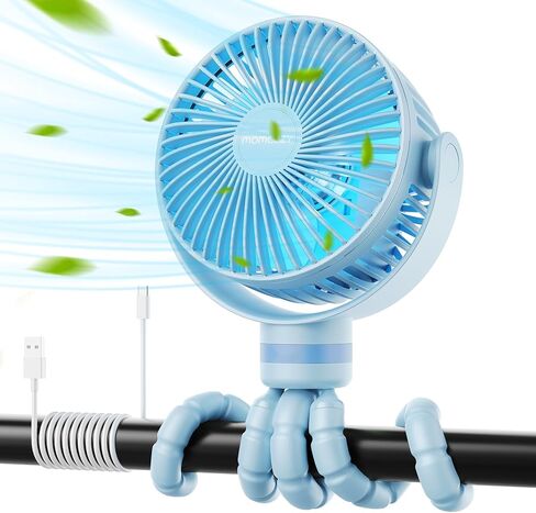 Momcozy 8000mAh Portable Stroller Fan, 27H Ultra-long Battery Life Detachable 4 Speed 360°Rotate LED Night Light with 2 Modes, USB Rechargeable Handheld Cooling Fan for Travel/Car Seat/Bedroom in Saudi Arabia