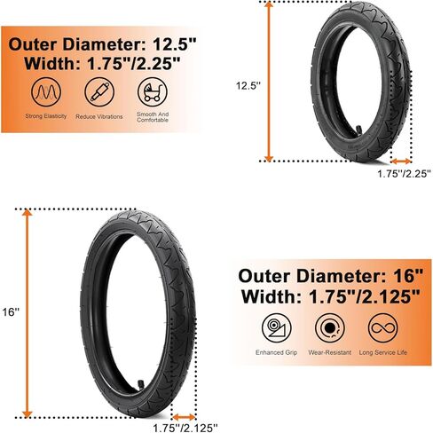 الإطارات والأنابيب الأمامية 12/12.5×1.75/2.125/2.25 والخلفية 16×1.75/2.125 (مجموعة واحدة + مجموعتان)، بدائل عربات الركض ثلاثية العجلات، تناسب BOB Revolution SE/Pro/Flex/SU/Ironman، موديلات فردية ومزدوجة in Kuwait