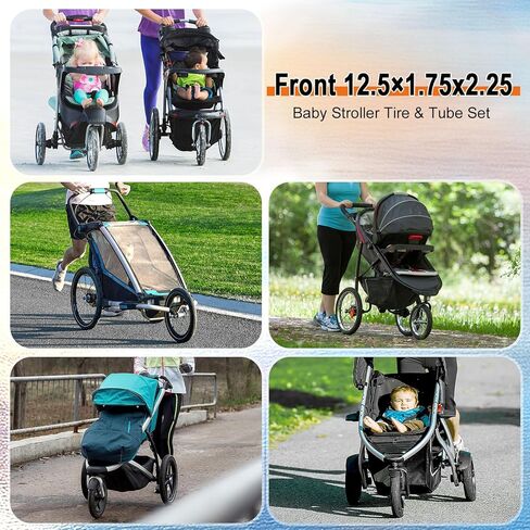 إطارات وأنابيب عربة الأطفال الأمامية مقاس 12.5 بوصة × 2.25 - إطارات بديلة مقاس 12 بوصة/12.5 بوصة × 1.75/2.125/2.25 لعربات الركض ثلاثية العجلات، متوافقة مع نماذج BOB Revolution SE/Pro/Flex/SU/Ironman، الفردية والمزدوجة in Kuwait