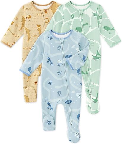 مجموعة من 3 بيجامات قطنية للأطفال حديثي الولادة من عمر 0-3 و3-6 و6-9 أشهر للأولاد والبنات ملابس النوم واللعب فوتي بيجامات in Kuwait