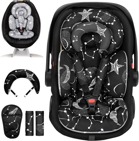 Infant Car Seat Insert with Removable Cushion for Preemie to Toddler, Reversible Newborn Carseat Insert for Baby Head Body Support, Fits for Stroller, Baby Swing, Bouncer (Black Star) in Kuwait