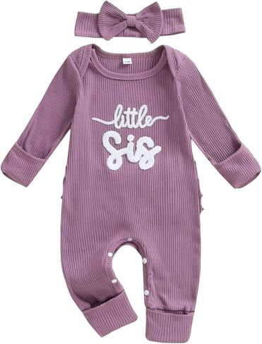 allshope Infant Baby Girl Fall Outfit Sweatshirt Romper Little Sister Lil Sis Long Sleeve Jumpsuit Newborn Clothes in Saudi Arabia