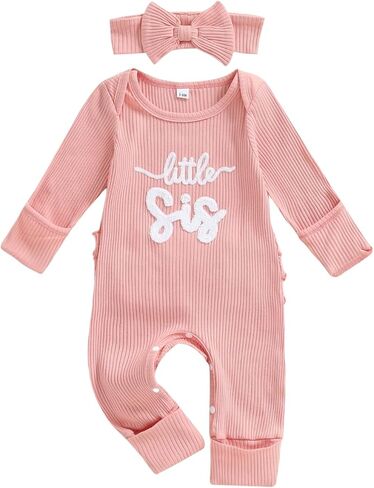 allshope Infant Baby Girl Fall Outfit Sweatshirt Romper Little Sister Lil Sis Long Sleeve Jumpsuit Newborn Clothes in Saudi Arabia