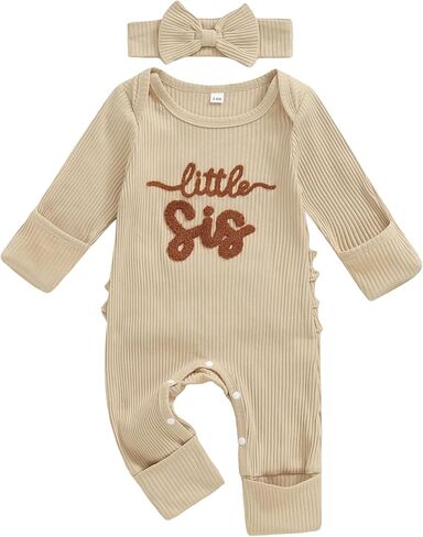 allshope Infant Baby Girl Fall Outfit Sweatshirt Romper Little Sister Lil Sis Long Sleeve Jumpsuit Newborn Clothes in Saudi Arabia