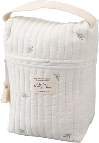 Quilting Embroidered Diapers Bag, Cotton Baby Stroller Zipper Bag with Smooth Zipper and Ergonomic Handle, for Bottle Wipes Pacifier Toys Outdoor Travel (Leaves) in Saudi Arabia