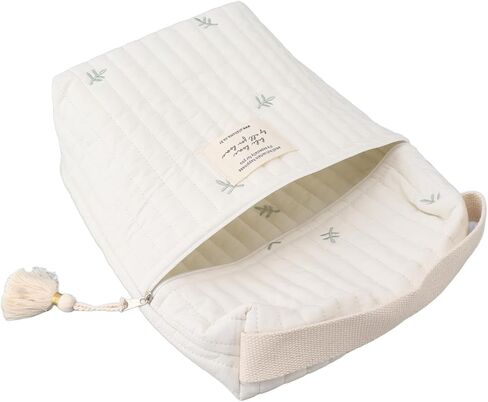 Quilting Embroidered Diapers Bag, Cotton Baby Stroller Zipper Bag with Smooth Zipper and Ergonomic Handle, for Bottle Wipes Pacifier Toys Outdoor Travel (Leaves) in Saudi Arabia