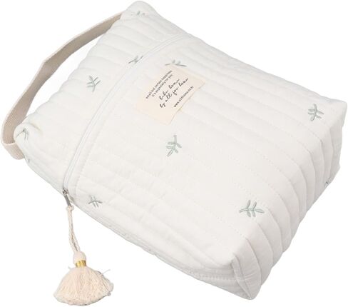 Quilting Embroidered Diapers Bag, Cotton Baby Stroller Zipper Bag with Smooth Zipper and Ergonomic Handle, for Bottle Wipes Pacifier Toys Outdoor Travel (Leaves) in Saudi Arabia