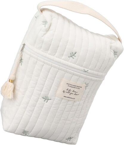 Quilting Embroidered Diapers Bag, Cotton Baby Stroller Zipper Bag with Smooth Zipper and Ergonomic Handle, for Bottle Wipes Pacifier Toys Outdoor Travel (Leaves) in Saudi Arabia