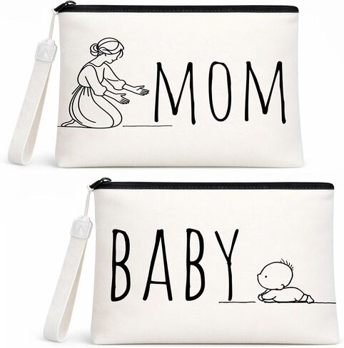 Diaper Bag Organizer Set of 2, 10"x7" Chic Minimalist Canvas Pouches for Mom & Baby | A Warm & Stylish Gift for New Moms, Perfect for Hospital Bag & Travel Essentials (Love Line) in Saudi Arabia