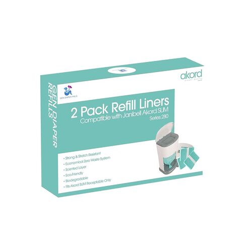 Adult Diaper Liner Refills Compatible with Janibell Akord 280 Slim 2 Pack for 720 Diapers (Extra 10% Length & 30% Thickness) Incontinence Disposal System Plant Scent to Eliminate Waste/Odor Resistant in Saudi Arabia