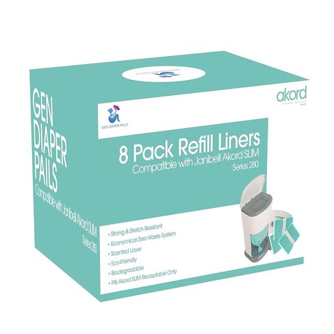 Adult Diaper Liner Refills Compatible with Janibell Akord 280 Slim 2 Pack for 720 Diapers (Extra 10% Length & 30% Thickness) Incontinence Disposal System Plant Scent to Eliminate Waste/Odor Resistant in Saudi Arabia