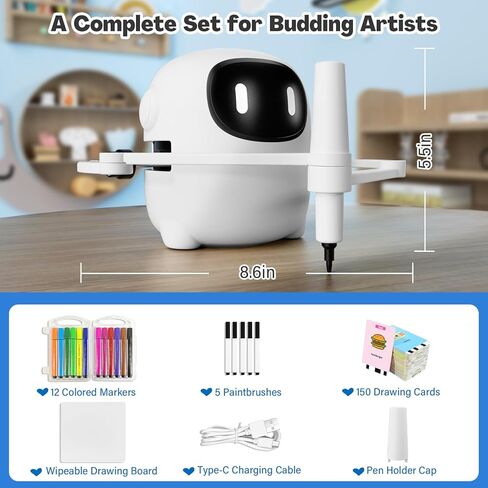 Drawing Robot for Kids with 150 Cards, Voice Interactive Educational Drawing Machine, Montessori Painting Learning Toys for 3 4 5 6 7 8 Year Old Boys Girls Birthday Party in Kuwait