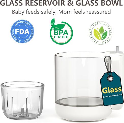 صانع طعام الأطفال، خزان زجاجي ووعاء، محضر طعام زجاجي، 12 أونصة، جهاز بخار وخلاط غير بلاستيكي، صانع هريس بخطوة واحدة، 6 شفرات من الفولاذ المقاوم للصدأ، وصفة مؤقتة للتنظيف الذاتي in Kuwait