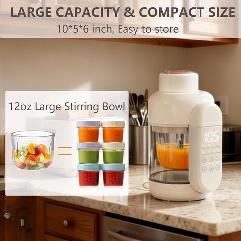 صانع طعام الأطفال، خزان زجاجي ووعاء، محضر طعام زجاجي، 12 أونصة، جهاز بخار وخلاط غير بلاستيكي، صانع هريس بخطوة واحدة، 6 شفرات من الفولاذ المقاوم للصدأ، وصفة مؤقتة للتنظيف الذاتي in Kuwait