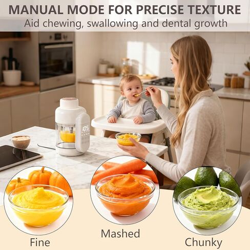 صانع طعام الأطفال، خزان زجاجي ووعاء، محضر طعام زجاجي، 12 أونصة، جهاز بخار وخلاط غير بلاستيكي، صانع هريس بخطوة واحدة، 6 شفرات من الفولاذ المقاوم للصدأ، وصفة مؤقتة للتنظيف الذاتي in Kuwait