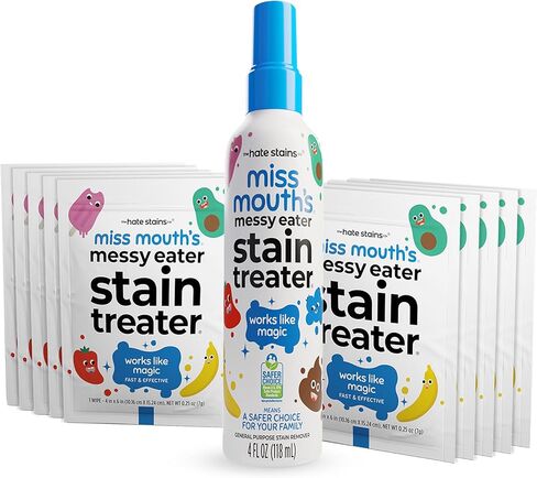 Miss Mouth's Messy Eater Stain Treater Wipes - 25 Pack Stain Remover - Newborn & Baby Essentials - No Dry Cleaning Food, Grease, Coffee Off Laundry, Underwear, Fabric in Saudi Arabia