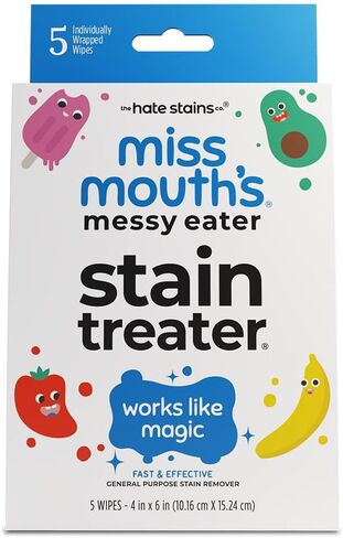 مناديل مبللة لمعالجة البقع من Miss Mouth's Messy Eater - 25 عبوة مزيلة للبقع - أساسيات حديثي الولادة والأطفال - لا يوجد طعام للتنظيف الجاف، شحوم، غسيل القهوة، ملابس داخلية، قماش in Kuwait