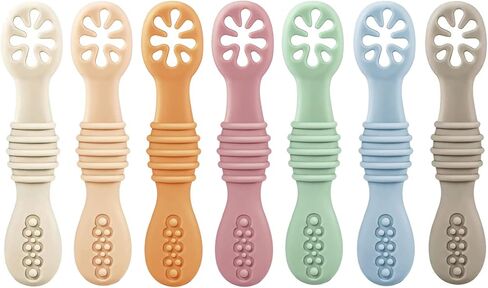 PandaEar 7 Pack Silicone Baby Feeding Spoon | Baby Led Weaning Supplies | Toddler Infant Feeding Spoon First Stage in Saudi Arabia