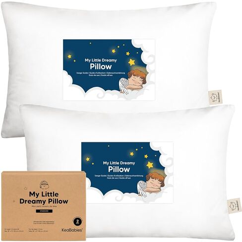 وسادة أطفال من KeaBabies مكونة من قطعتين من عمر عامين إلى 5-13 × 18 وسادة أطفال من القطن العضوي الناعم للنوم والسفر والمدرسة والرعاية النهارية والقيلولة وسرير الأطفال الصغار، يمكن غسلها في الغسالة، بدون كيس وسادة (أبيض ناعم) in Kuwait