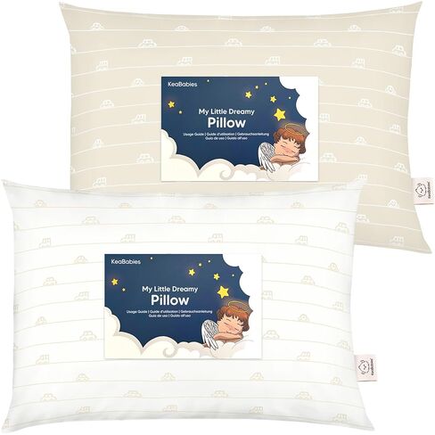وسادة أطفال من KeaBabies مكونة من قطعتين من عمر عامين إلى 5-13 × 18 وسادة أطفال من القطن العضوي الناعم للنوم والسفر والمدرسة والرعاية النهارية والقيلولة وسرير الأطفال الصغار، يمكن غسلها في الغسالة، بدون كيس وسادة (أبيض ناعم) in Kuwait